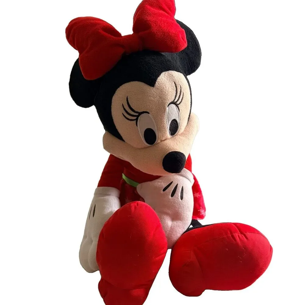 Disney Christmas 21” Minnie Mouse Red Snowflake Dress Red Bow Soft Plush LARGE
